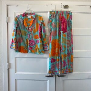 Gretchen Scott PJs   Cotton Long Sleeve, Long Pant  Set Blue, Pink,  Orange Med
